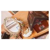 Vanity mirror trinket holders and wood house
