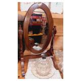 Vanity wood mirror with cut glass dish