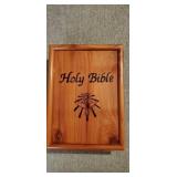 Holy Bible in cedar box. Excellent condition.