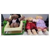 3 Cabbage patch dolls and carrier