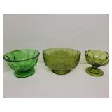 3 vintage pedestal green candy dishes 7x4in