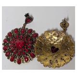 Large pair of vintage-style red dangler earrings