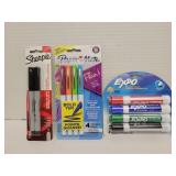 Sharpie markers, paper mate pens, expo dry erase
