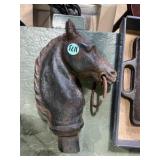 Old cast iron horse head hitching post topper,