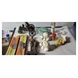 Brass sculptures, willow tree figure, wood