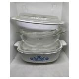 2 Corningware covered dishes & Pyrex clear glass