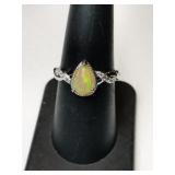 Silver yellow stone Ring marked.  D