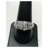 Silver cluster ring clear stones marked 925 size