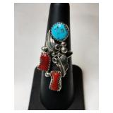 Silver turquoise Ring unmarked size 6.    .180oz