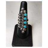 Silver turquoise Ring unmarked size 6.    .265oz