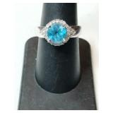 Silver light blue stone Ring marked 925 size 7
