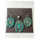 Silver turquoise necklace pendant and matching