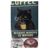 New METAL Sign & Wood Chicken Coaster Set