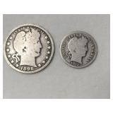 1898 Barber quarter 1912 Barber dime