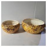 2 brown porcelain planters 5in x 10in diameter