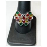 Silver butterfly mixed stone Ring marked 3161 SS