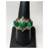 Silver green stone Ring marked D