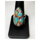 Silver turquoise Ring marked 925 size 9   .260oz