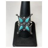 Silver turquoise Ring marked 925 size 9    .190oz