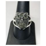 Silver owl ring marked 925 size 8.5.    .240oz
