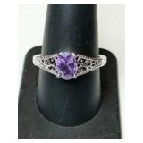 Silver purple stone Ring marked 925 size 9