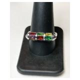 Silver colored Stone ring marked sts Karis  size