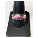 Silver pink stone ring marked 925 size 10.