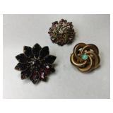3  vintage small brooches