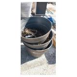 3 large plastic barrel style planter pots