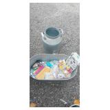 Galvanized water jug with spout and bucket with