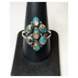 Silver turquoise Ring marked 925 size 9    .155oz