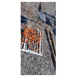 Shower chair. Water hose, safety gate , bike lock