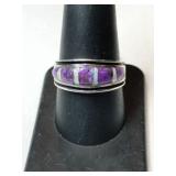 Silver purple stone ring marked 925 size 9.