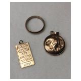 10k Baby ring, locket ,charm marked 10K.