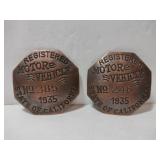 2 motor vehicle 1935 badges