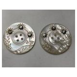 2 carved Pearl shell /rhinestones vintage buttons