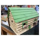 Log cabin  made of Oliver winery corks 9x10x14-in