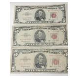 3.  1963 $5 silver certificate Red seal