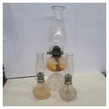 3 Oil lamps 9in and 16in with shades
