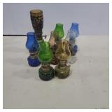 8 small oil lamps 3.5in and 5in with sahdes