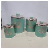Ransburg metal blue rooster canister set with