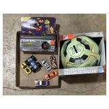 New soccer ball, Angry Birds toy, and loose cars