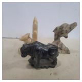 3 natural carved natural stone animals and siesta