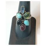 Silver Multi Stone ring marked 925 sz 7.5  .235oz