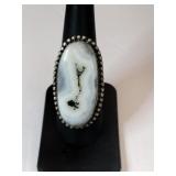 Silver white/gray Stone ring marked 925  size 8