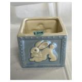 Haeger blue and ivory ceramic bunny rabbit block