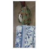 Throw blanket and knitting and crafting supplies