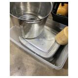 Tote full of kitchen items, including large