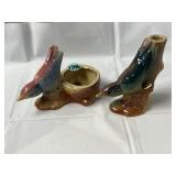 vintage Royal Copley ceramic bird planters, one