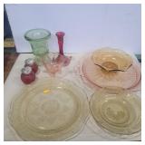 Assorted Depression glass and red glass